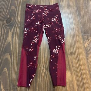 UNDER ARMOUR Womens Medium Compression Leggings 🍂 Maroon Floral‎ Print